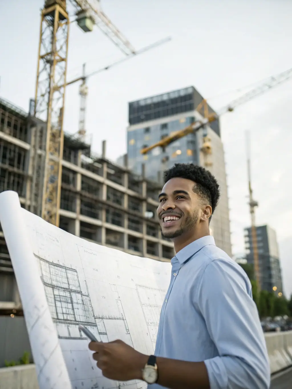 A contractor smiling confidently while overseeing a project, indicating the peace of mind and trust gained from using SubRyl's services.